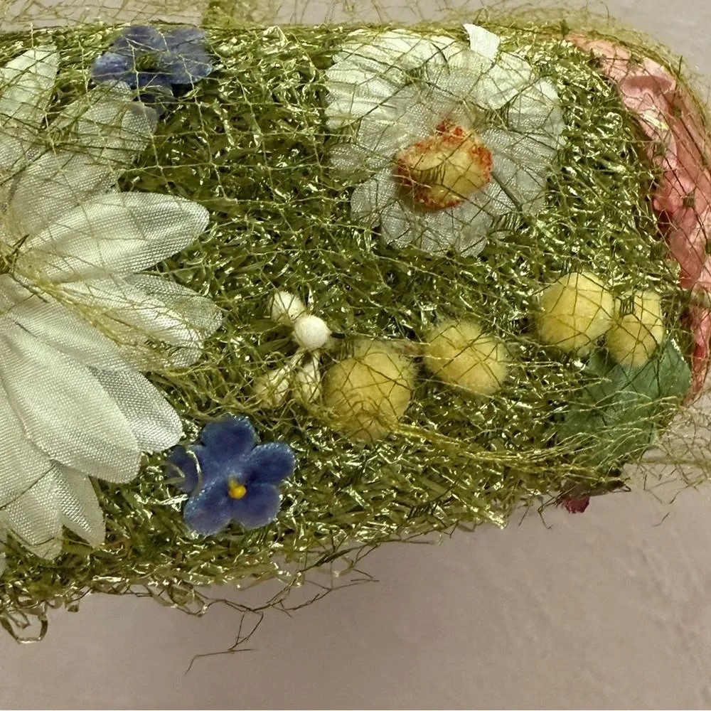 Vintage Rare Hutzler’s Pillbox Floral Tulle Net Fascinator Hat Green White Pink - Picture 12 of 15